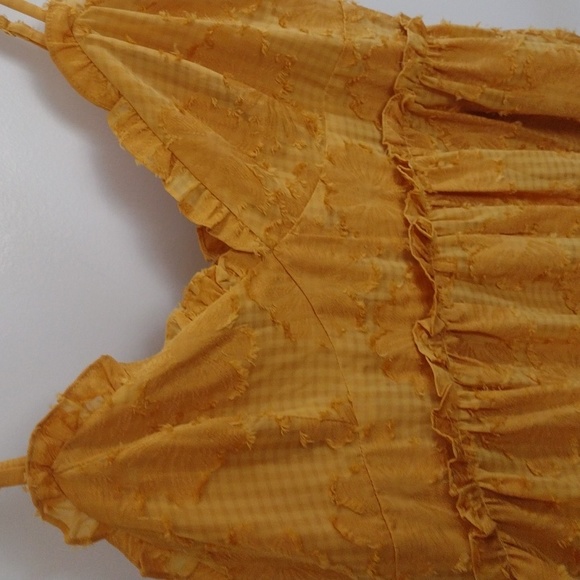 Lulus Charm and Charisma Mustard Yellow Burnout Floral Midi Dress Size L - Picture 6 of 14